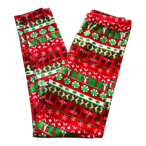 100% Poof Christmas Leggings Red Stretch Cotton Fair Isle Print Womens Small NWT - Picture 1 of 12